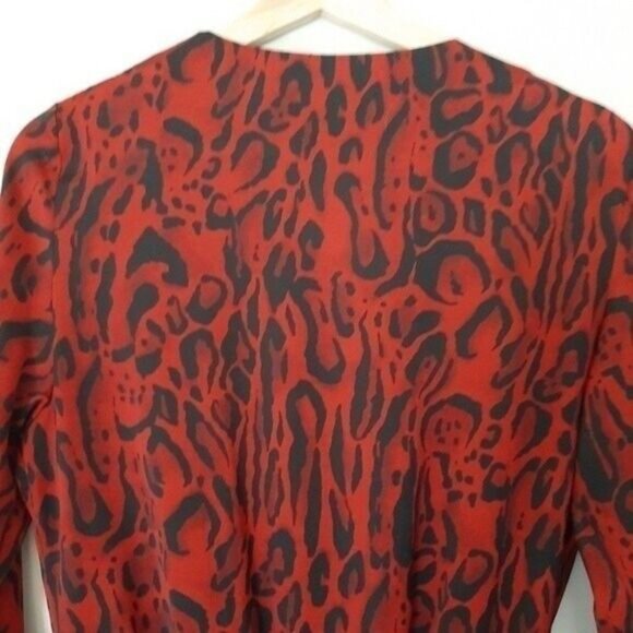 ZARA | Leopard Bodysuit Deep V-Neck Long Sleeve Red & Black Sz S - Picture 10 of 13
